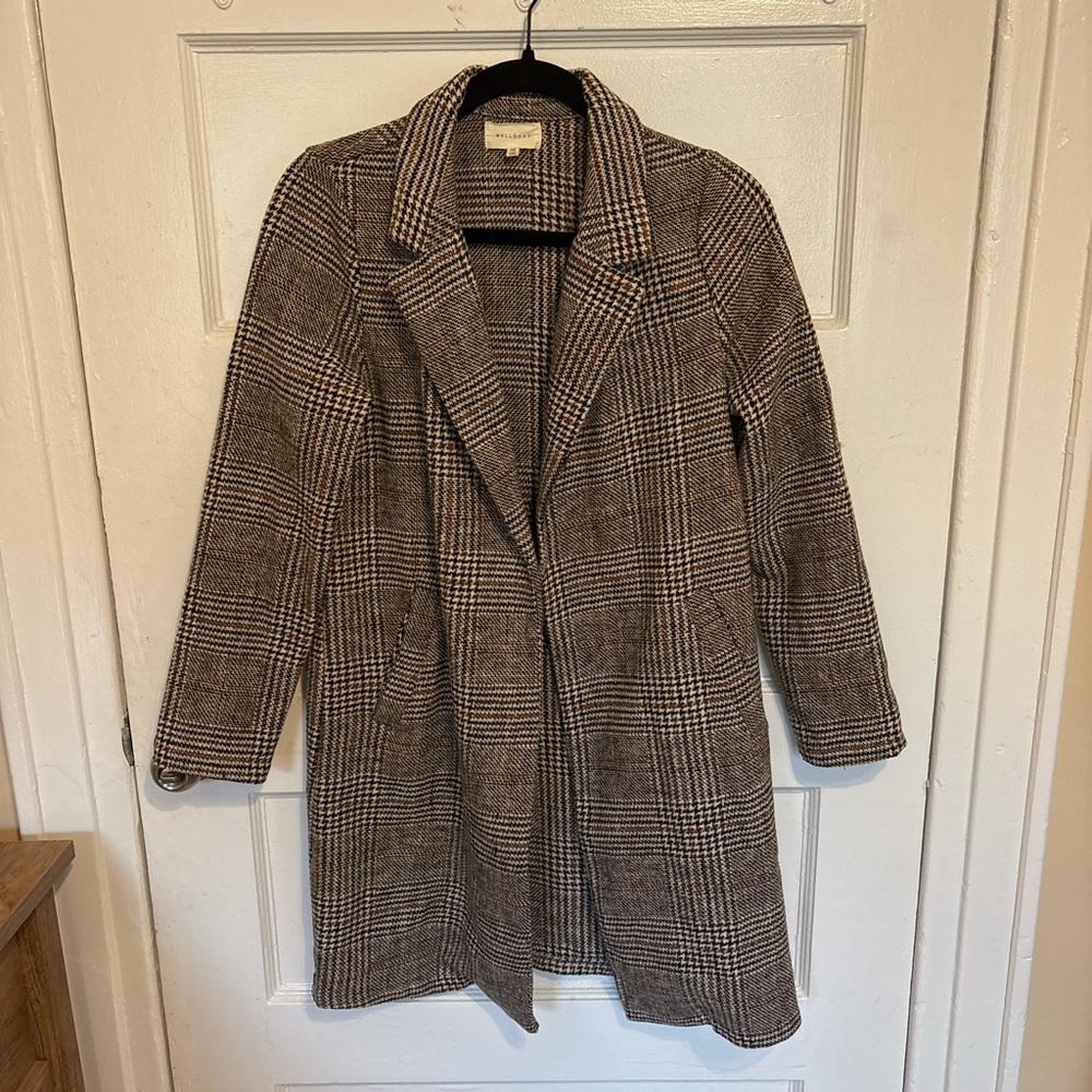 MELLODAY Checkered Brown Trench Coat